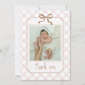 Vintage Blush Geruite Plaid Baby Foto Bedankt Aankondiging (Voorkant)