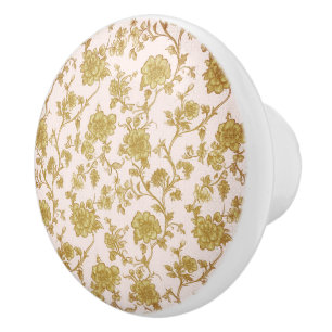 Vintage Blush & Goud Chinoiserie Keramische Knop