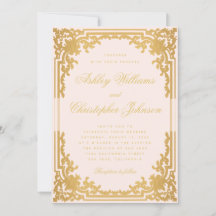 Vintage Blush Nep Goud Versierd Schrift Roze Trouw