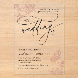 Vintage Blush Pink Floral Minimalist Wedding Acryl Uitnodigingen