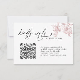  Vintage Blush Pink QR code Wedding RSVP Cards Kaartje