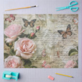 Vintage Blush Pink Rose Butterfly Decoupage Tissuepapier (Craft)