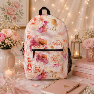 Vintage Blush pioen bloemmotief Bedrukte Rugzak