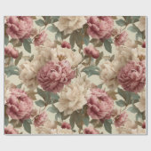 Vintage Blush Pioenroom Crème Bloemmotief Cadeaupapier (Vlak)