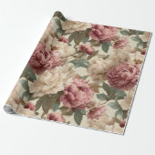 Vintage Blush Pioenroom Crème Bloemmotief Cadeaupapier (Uitgerold)
