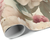 Vintage Blush Pioenroom Crème Bloemmotief Cadeaupapier (Rol Hoek)