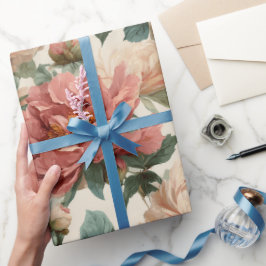 Vintage Blush Pioenroom Crème Bloemmotief Cadeaupapier
