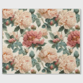 Vintage Blush Pioenroom Crème Bloemmotief Cadeaupapier (Vlak)