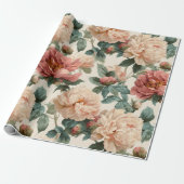 Vintage Blush Pioenroom Crème Bloemmotief Cadeaupapier (Uitgerold)