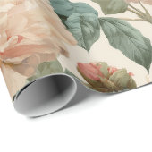 Vintage Blush Pioenroom Crème Bloemmotief Cadeaupapier (Rol Hoek)