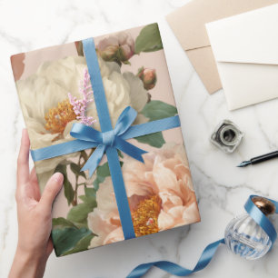 Vintage Blush Pioenroom Crème Bloemmotief Cadeaupapier