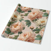 Vintage Blush Pioenroom Crème Bloemmotief Cadeaupapier (Uitgerold)