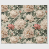 Vintage Blush Pioenroom Crème Bloemmotief Cadeaupapier (Vlak)