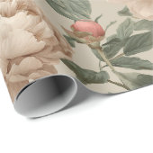 Vintage Blush Pioenroom Crème Bloemmotief Cadeaupapier (Rol Hoek)