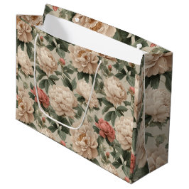 Vintage Blush Pioenroom Crème Bloemmotief Groot Cadeauzakje
