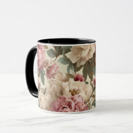 Vintage Blush Pioenroom Crème Bloemmotief Mok