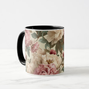 Vintage Blush Pioenroom Crème Bloemmotief Mok