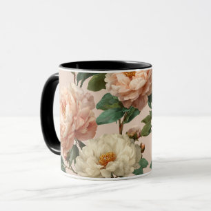 Vintage Blush Pioenroom Crème Bloemmotief Mok