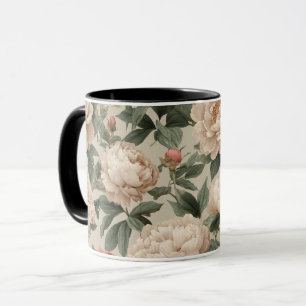 Vintage Blush Pioenroom Crème Bloemmotief Mok
