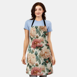 Vintage Blush Pioenroom Crème Bloemmotief Schort