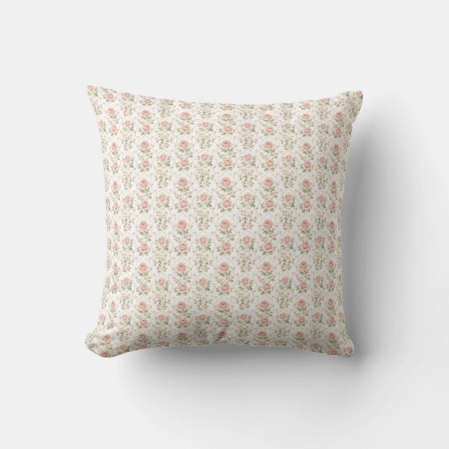 Vintage Blush Roos Bloemmotief Kussen (Voorkant)