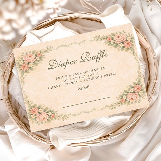 Vintage Blush Rose Garden Diapper Raffle Informatiekaartje
