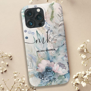 Vintage Blush Roze Botanische Bloemige Monogram Na iPhone 13 Pro Hoesje