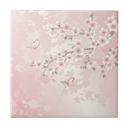Vintage Blush Roze Kersenbloesem Tegeltje (Voorkant)