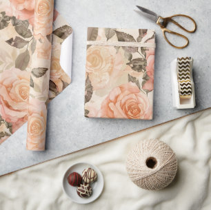 Vintage Blush Roze Perzik Bloem Roos Cadeaupapier