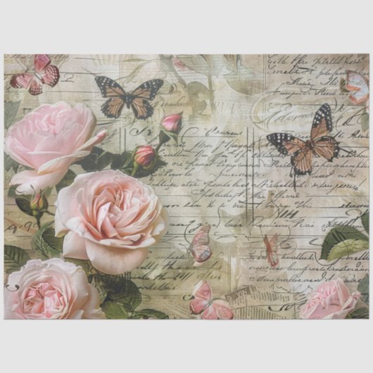 Vintage Blush Roze Vlinder Decoupage Tissuepapier (Voorkant)