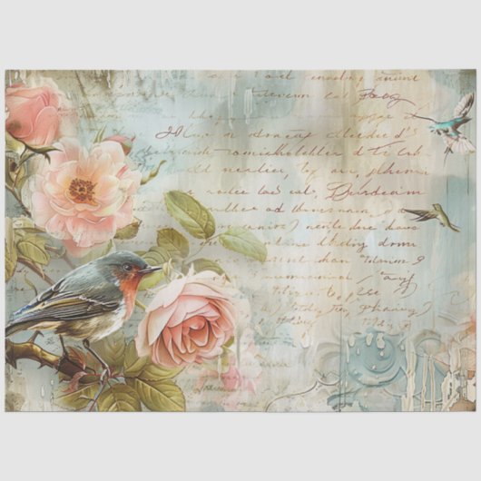 Vintage Blush Roze Vogels Decoupage Tissuepapier (Voorkant)