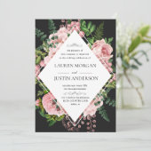 Vintage Blush Rozen Elegant Wedding Invitation Kaart (Staand voorkant)