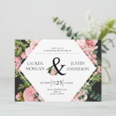 Vintage Blush Rozen Monogram Elegant Wedding Kaart (Staand voorkant)