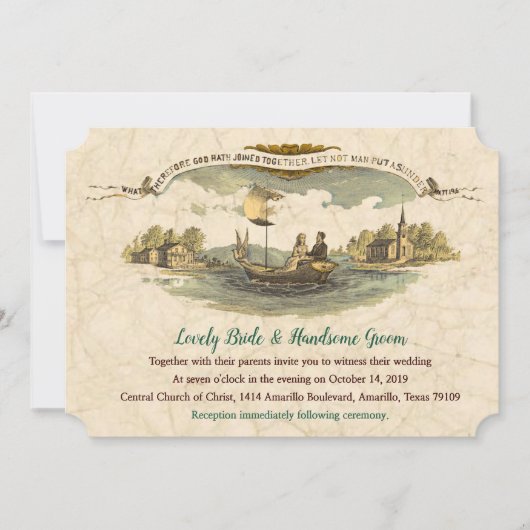 Vintage Boat Lovers Wedding Kaart (Voorkant)