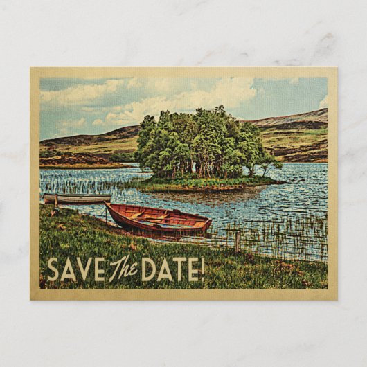 Vintage Boat Save the Date Briefkaarten Natuur (Voorkant)