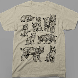 Vintage Bobcat Lynx Wilde Kat Sketchcollectie T-shirt