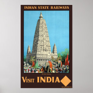 Vintage Bodh Gaya bezoekt India Poster