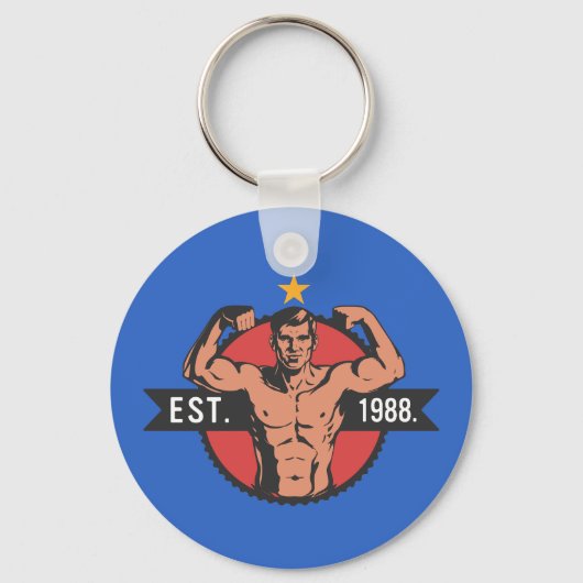 Vintage Bodybuilder EST 1988 Sleutelhanger (Voorkant)