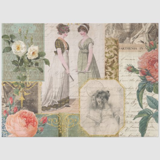Vintage Boek Ephemera Roos Floral Emma Tissuepapier (Voorkant)