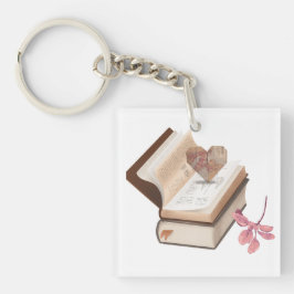 Vintage Boek Esthetiek met Hartkaart & Botanisch Sleutelhanger