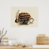 Vintage Boeken & Cozy Leeshoek | Poster (Keuken)