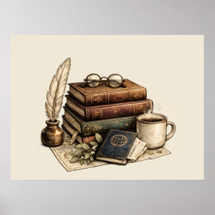Vintage Boeken & Cozy Leeshoek Poster