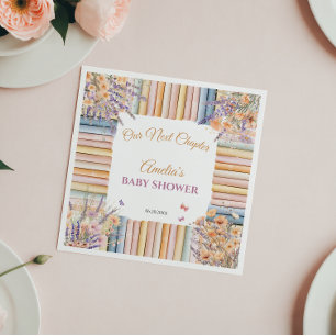 Vintage Boeken en Wilde Bloemen Baby Shower Servet