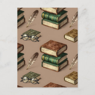 Vintage Boeken Veren Bril Patroon Briefkaart