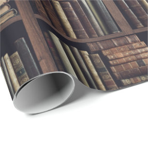Vintage Boekenplank Donkere Academische Bibliothee Cadeaupapier