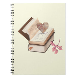 Vintage boekesthetiek met hartkaart en botanische notitieboek