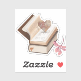 Vintage boekesthetiek met hartkaart en botanische sticker