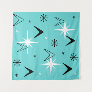 Vintage boemerangs en sterren turquoise uit de jar wandkleed