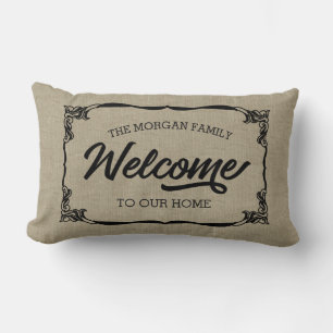 vintage boerderij familie welkom monogram kussen