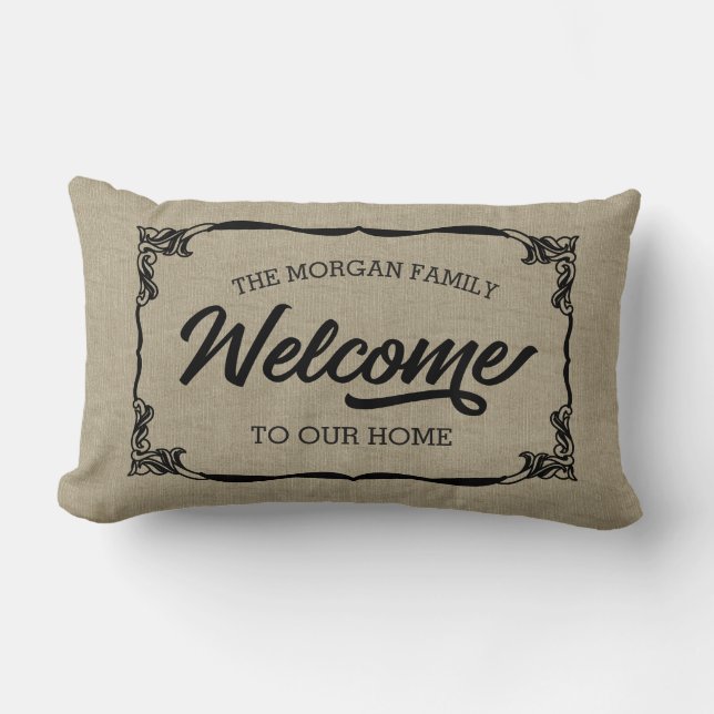 vintage boerderij familie welkom monogram kussen (Voorkant)